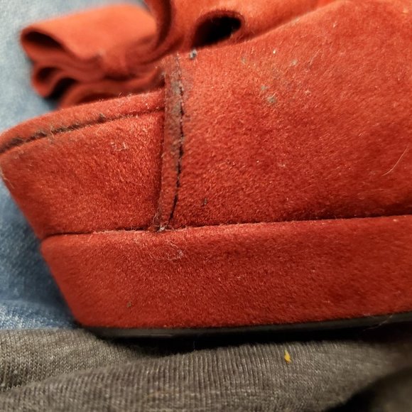 Miss Me Red Suede Peep Toe Platform Heel 8 1/2 - Picture 7 of 11
